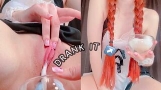 Best drink? Cute girl drank her creamy squirt ????????